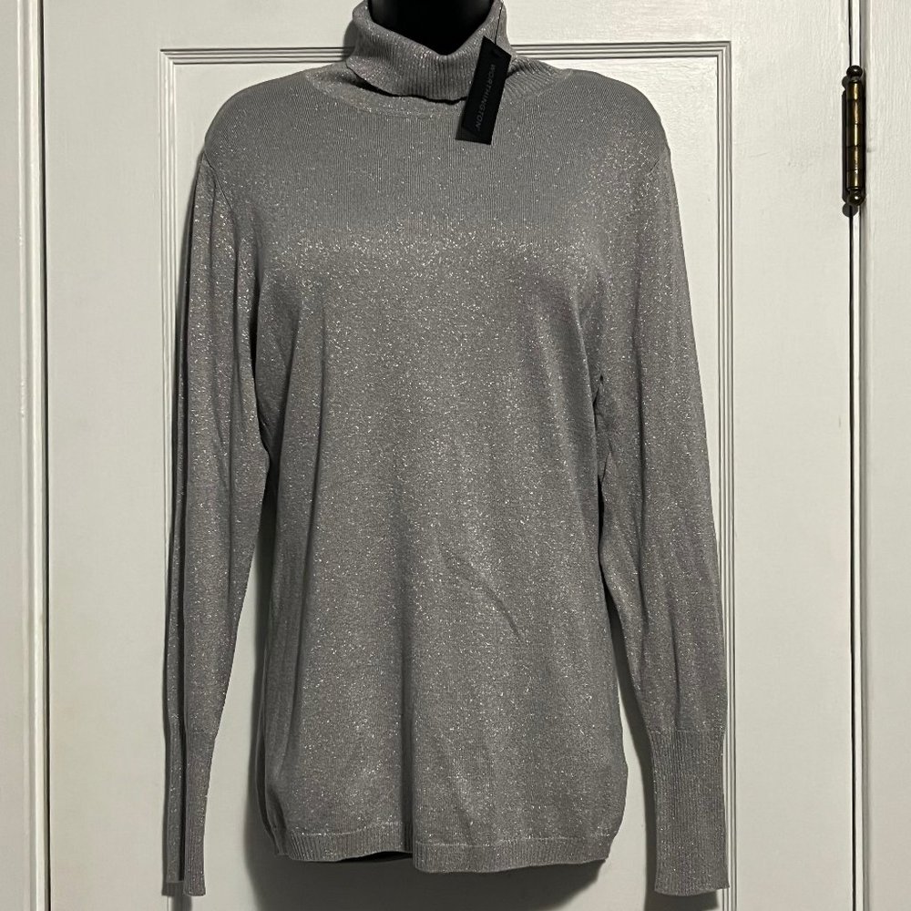NEW Worthington Womens Turtleneck Sweater XL Silver Sparkle